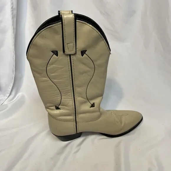Capezio Cowboy Boots Leather Vintage 1970's Cream with Black Arrow Size 7.5 - Picture 6 of 14